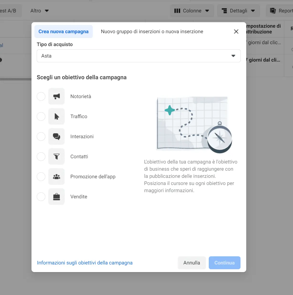 Definire l'obbiettivo della Campagna Facebook